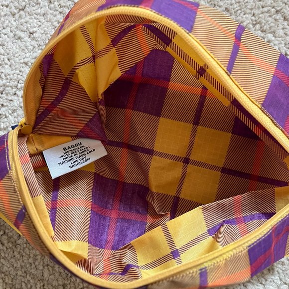 Rare BAGGU *Yellow Tartan Plaid* 3D Pouch, Small Size, Machine Washable, NWOT - Picture 6 of 9